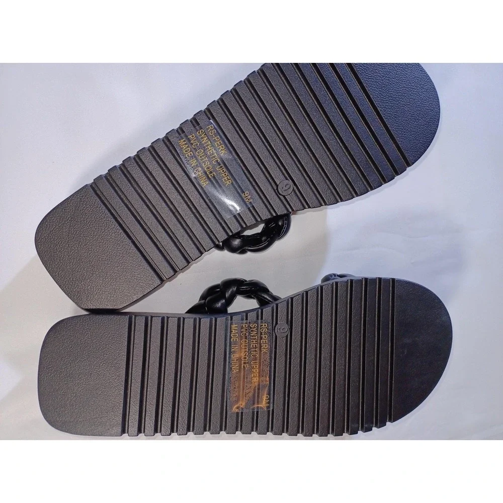 Rouge Helium Shoes Womens Size 9 Black Braided Slide‎ Sandals R9-PERK